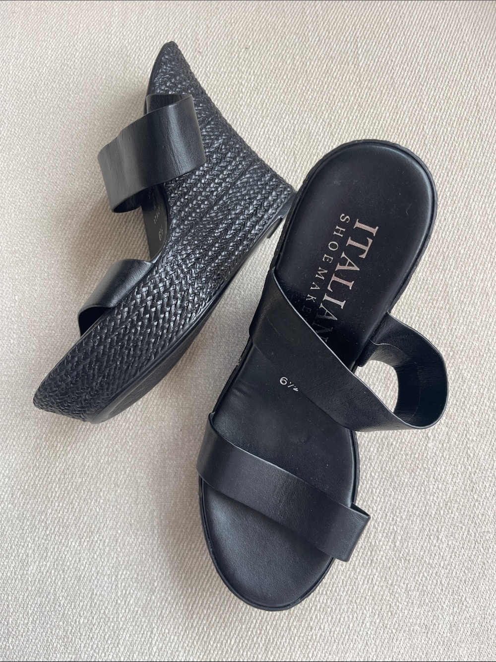 ITALIAN SHOEMAKERS | Black Platform Wedge Sandals | Leather upper | Size 6.5